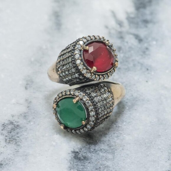 Vintage Ruby Emerald & Ruby StatementRing Size 7